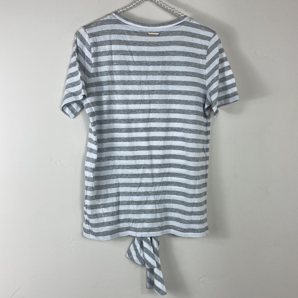 Michael Kors Gray White Stripe Tie Short Sleeve Tee Small NWT - Picture 4 of 6